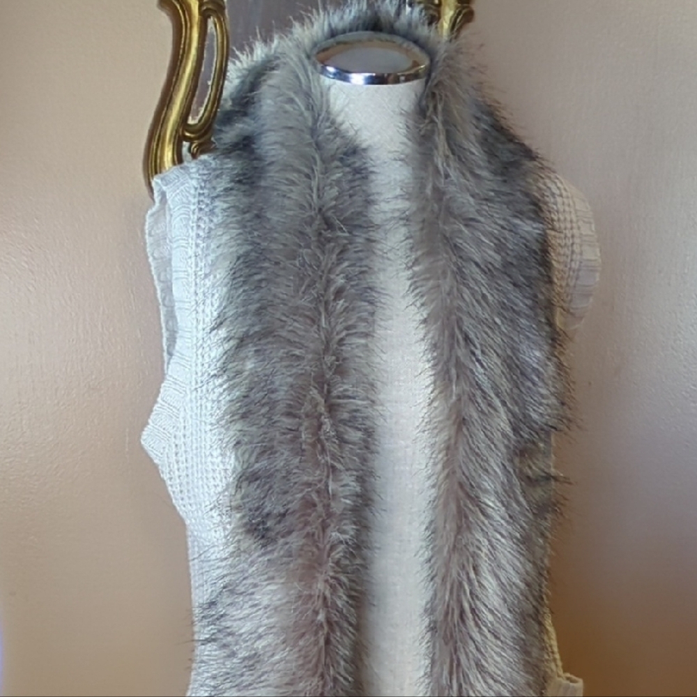 Gray Faux Fur Trimmed Vest